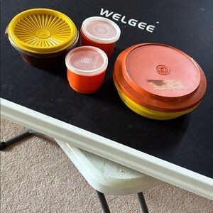 Tupperware Orange and Yellow Round Food Storage Containers Set